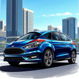 A detailed artistic rendering of the exterior design of a 2017 Ford Focus sedan