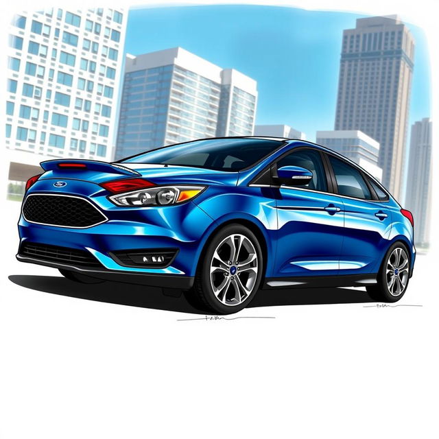 A detailed artistic rendering of the exterior design of a 2017 Ford Focus sedan