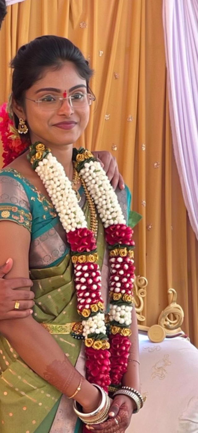 A beautiful woman wearing a traditional Indian saree, adorned with intricate designs and vibrant colors