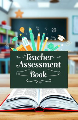 A beautifully designed book cover for a teacher assessment book, featuring a vibrant, inviting color palette including blues and greens to convey a sense of growth and learning