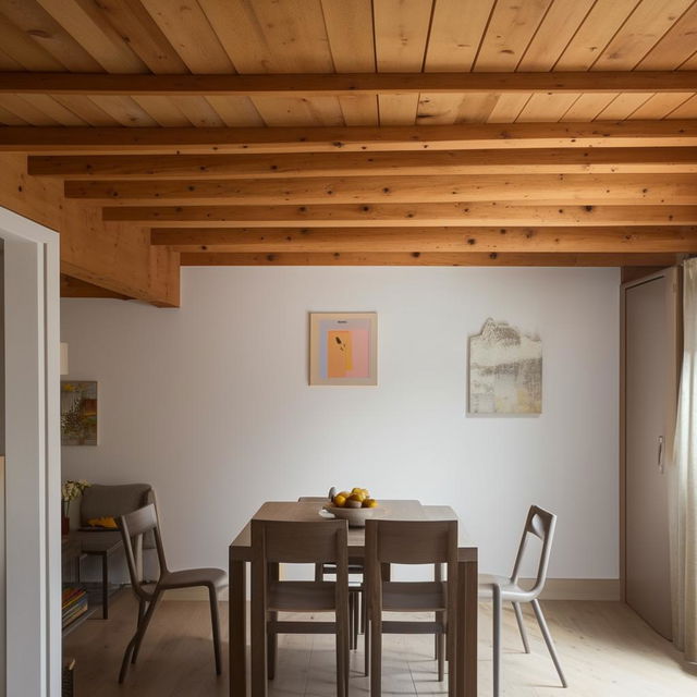 A 10ft x 10ft Airbnb room with an attached kitchen, featuring a small dining table with chairs for four people