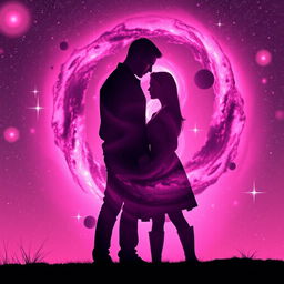 A stunning pink and black galaxy backdrop showcasing vivid cosmic elements such as stars, nebulae, and swirling galaxies
