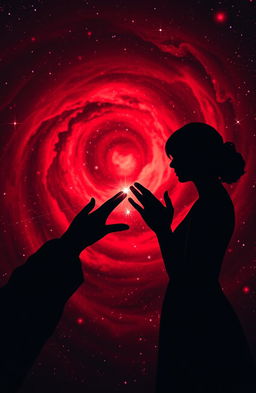A vibrant and captivating scene of a red and black galaxy swirling in the background, symbolizing the vastness of space