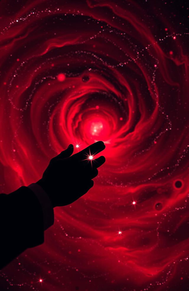 A vibrant and captivating scene of a red and black galaxy swirling in the background, symbolizing the vastness of space