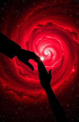A vibrant and captivating scene of a red and black galaxy swirling in the background, symbolizing the vastness of space