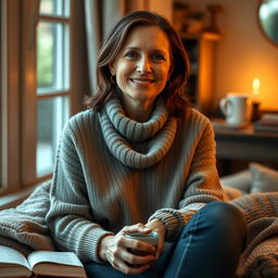 A heartfelt portrait of a 43-year-old woman named Abigail, expressing her belief in steady, warm, and true love