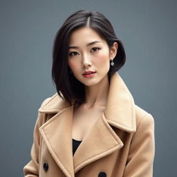 A sensual-looking 45-year-old woman with pale skin and black hair, featuring a natural face without makeup, embodying Japanese appearance