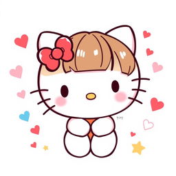 A cute and whimsical illustration of Hello Kitty featuring bang hairstyle