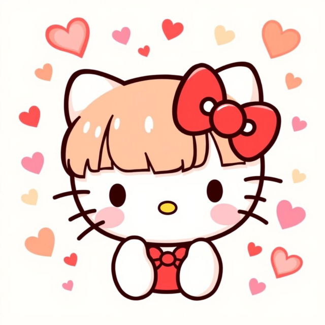 A cute and whimsical illustration of Hello Kitty featuring bang hairstyle