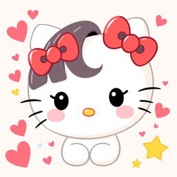 A cute and whimsical illustration of Hello Kitty featuring bang hairstyle