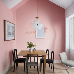 A 10ft x 10ft Airbnb room with a welcoming wall colour, including a small dining table and chairs for four people