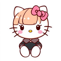 A cute and stylish illustration of Hello Kitty, featuring her with charming bangs and a fashionable black shirt