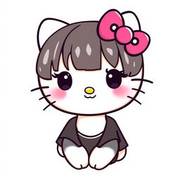 A cute and stylish illustration of Hello Kitty, featuring her with charming bangs and a fashionable black shirt