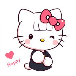 A charming illustration of Hello Kitty featuring her with adorable bangs and wearing a stylish black shirt