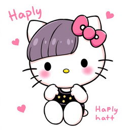 A charming illustration of Hello Kitty featuring her with adorable bangs and wearing a stylish black shirt