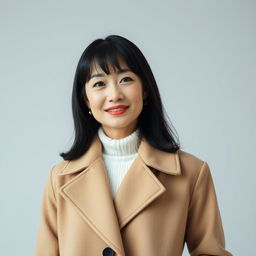 A 45-year-old woman with a flirtatious look, pale skin, and black hair, featuring an ordinary face without makeup, embodying Japanese appearance