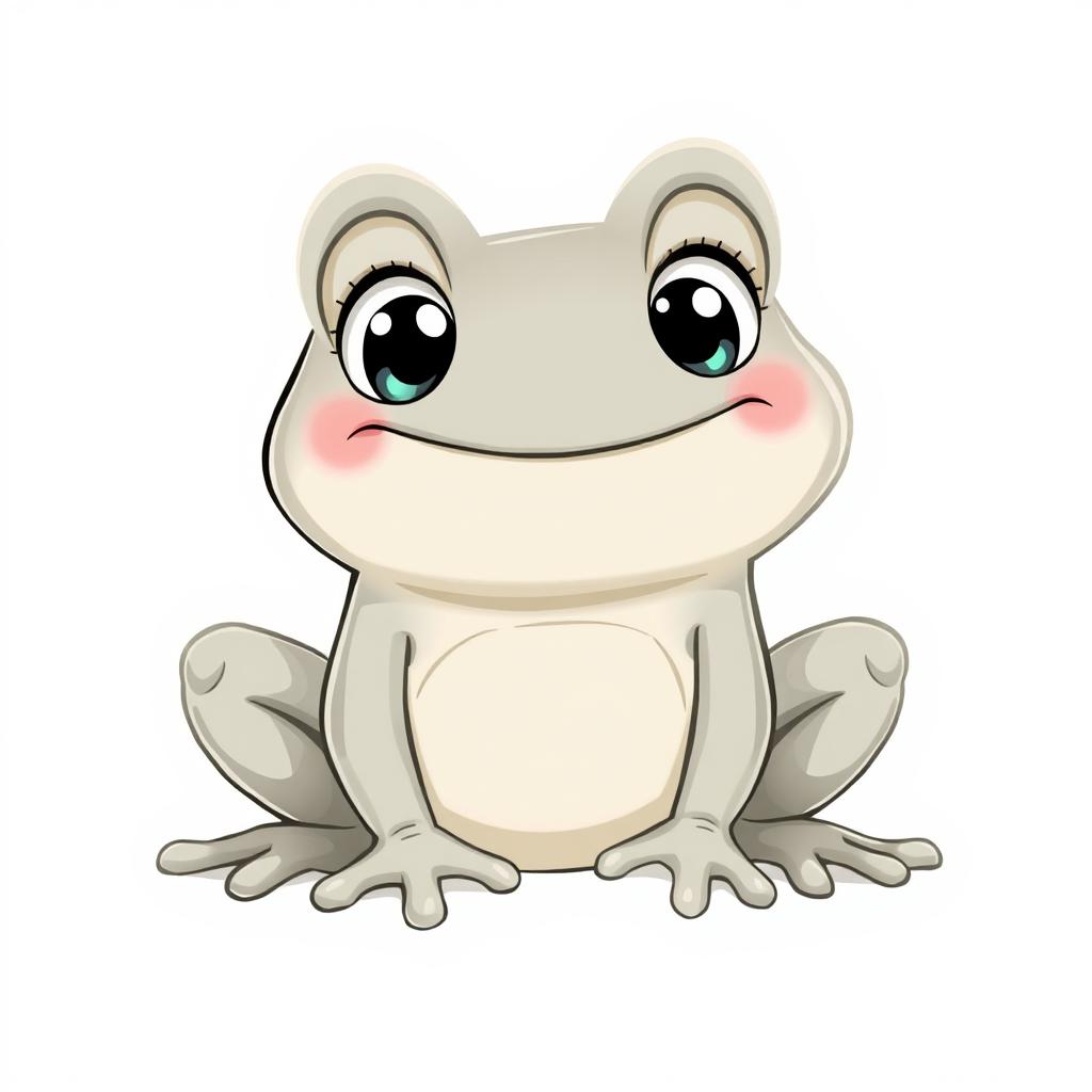 A cartoonish stone frog in a light gray color, designed in a whimsical Disney style