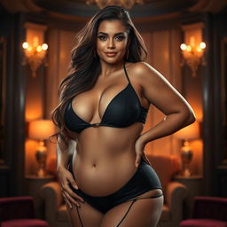 An ultra-sexy, erotic woman with an incredibly curvy body, wearing a form-fitting, provocative outfit that accentuates her curves