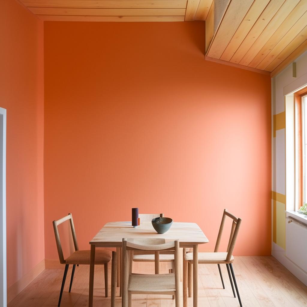 A 10ft x 10ft Airbnb room with a welcoming wall colour, including a small dining table and chairs for four people