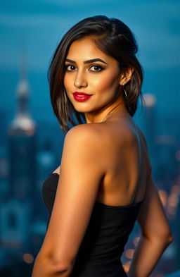 A beautiful and confident young woman named Tashin Khondokar Tasha, exuding an alluring and mature charm
