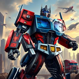 A realistic and highly detailed depiction of Optimus Prime, the iconic leader of the Autobots from the Transformers franchise