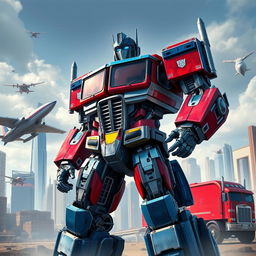 A realistic and highly detailed depiction of Optimus Prime, the iconic leader of the Autobots from the Transformers franchise