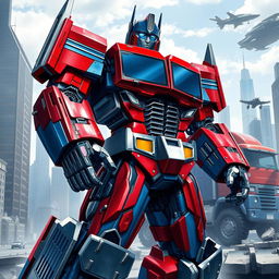 A realistic and highly detailed depiction of Optimus Prime, the iconic leader of the Autobots from the Transformers franchise
