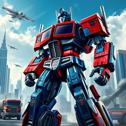 A realistic and highly detailed depiction of Optimus Prime, the iconic leader of the Autobots from the Transformers franchise
