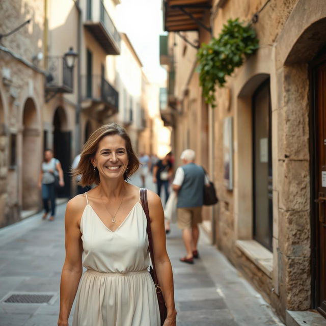 On the ancient streets of Bari, a 38-year-old woman in a light dress strolls happily through the charming alleys characterized by unique architecture