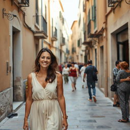 On the ancient streets of Bari, a 38-year-old woman in a light dress strolls happily through the charming alleys characterized by unique architecture