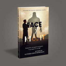 A thought-provoking book cover for 'Face It/ Kill It' by Luther Chico Robinson, inspired by 1 Samuel 17:16-28, illustrating the concept of facing personal giants