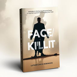 A thought-provoking book cover for 'Face It/ Kill It' by Luther Chico Robinson, inspired by 1 Samuel 17:16-28, illustrating the concept of facing personal giants
