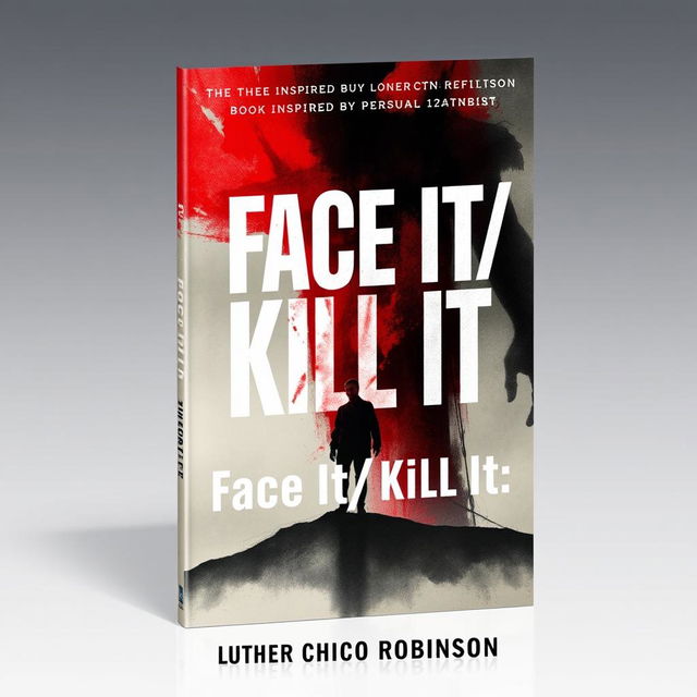 A thought-provoking book cover for 'Face It/ Kill It' by Luther Chico Robinson, inspired by 1 Samuel 17:16-28, illustrating the concept of personal giants through abstract art