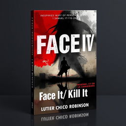 A thought-provoking book cover for 'Face It/ Kill It' by Luther Chico Robinson, inspired by 1 Samuel 17:16-28, illustrating the concept of personal giants through abstract art
