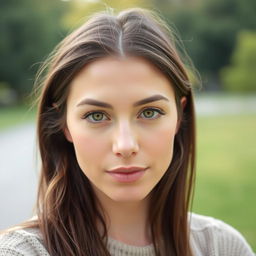 A 27-year-old woman with a natural style and light skin, featuring minimal makeup