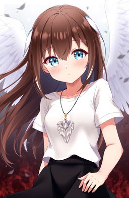 An anime-style illustration of a girl who is an angel turned into a human