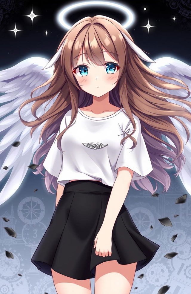 An anime-style illustration of a girl who is an angel turned into a human