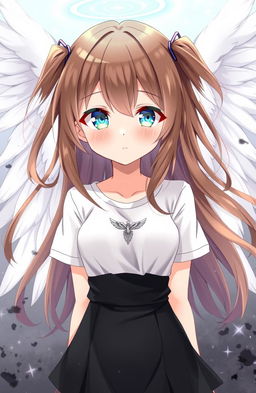 An anime-style illustration of a girl who is an angel turned into a human