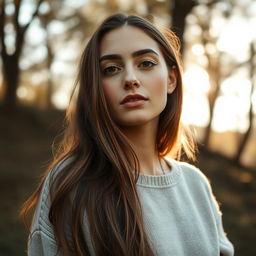 A 27-year-old woman with a natural style and light skin, showcasing minimal makeup