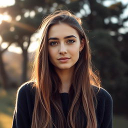 A 27-year-old woman with a natural style and light skin, showcasing minimal makeup