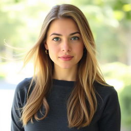 A 30-year-old woman with a natural style and light skin, showcasing minimal makeup