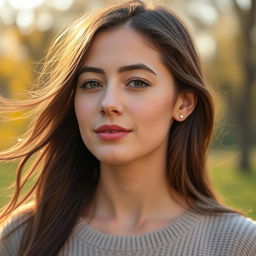 A 30-year-old woman with a natural style and light skin, showcasing minimal makeup