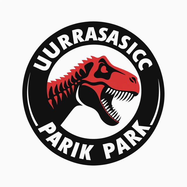 A high-resolution digital art of the 'Jurassic Park' logo featuring a T-Rex skeleton in a circular shape with the words 'Jurassic Park' in a bold typeface