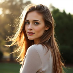 A 30-year-old woman with a natural style and light skin, showcasing minimal makeup