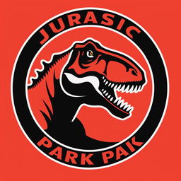 A high-resolution digital art of the 'Jurassic Park' logo featuring a T-Rex skeleton in a circular shape with the words 'Jurassic Park' in a bold typeface