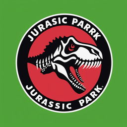 A high-resolution digital art of the 'Jurassic Park' logo featuring a T-Rex skeleton in a circular shape with the words 'Jurassic Park' in a bold typeface