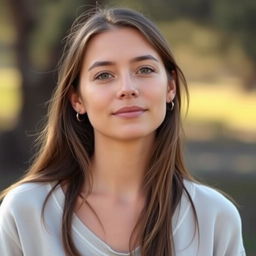 A 30-year-old woman with a natural style and light skin, featuring minimal makeup