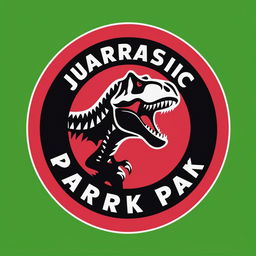 A high-resolution digital art of the 'Jurassic Park' logo featuring a T-Rex skeleton in a circular shape with the words 'Jurassic Park' in a bold typeface