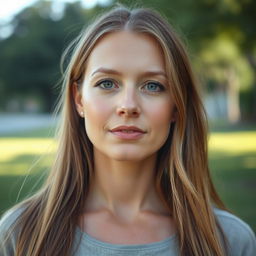 A 33-year-old woman with light skin and long hair, styled naturally with minimal makeup