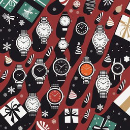 A high-resolution photograph displays a diverse collection of luxury watches arranged neatly against a backdrop of festive decorations